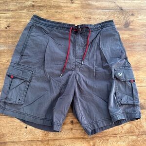 Cremieux Surf Gear Gray Utility Hybrid Swim Cargo Shorts Men Large 8” Inseam EUC